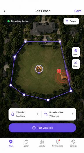PawGuard app editing an octagon fence boundary