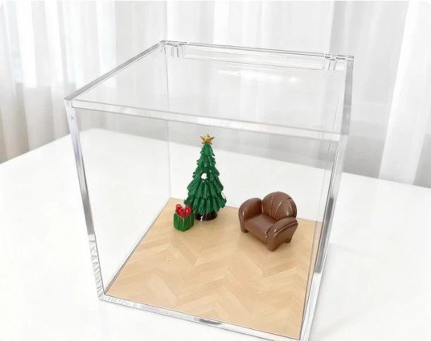 Warm Cottage micro-scene with herringbone floor, small tree and armchair